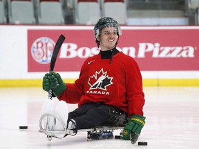 Ryan Straschnitzki takes to the ice to practice his sledge hockey skills in Calgary on Tuesday, August 7, 2018. HKO-Sask-Bus-Crash-Straschnitzki. It might be a fun, trash talking celebrity sledge hockey game but you can see in Straschnitzki's eyes that it's no joking matter.