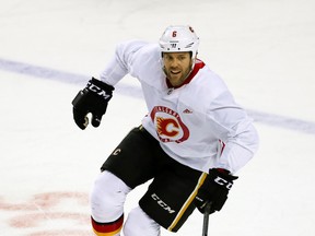 Dalton Prout plays during a Calgary Flames practise in Calgary on Monday September 10, 2018. Gavin Young/Postmedia