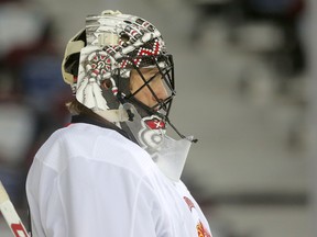 Goaltender Jeff Glass during Calgary Flames training camp at the Saddledome in Calgary, on Tuesday September 18, 2018. Leah Hennel/Postmedia