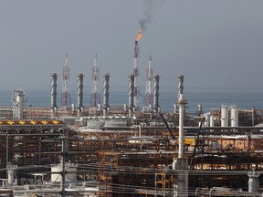 A gas refinery under construction in 2014 at the South Pars gas field on the northern coast of Persian Gulf in Asalouyeh, Iran.