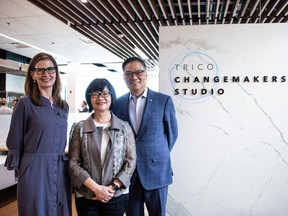 Photo caption from left: Jill Andres, Trico Changemakers Studio Director, Eleanor Chiu and Wayne Chiu. Photo Credit:  Leonora Pena Arce