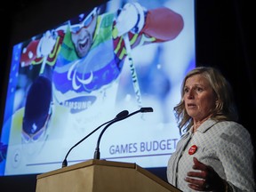 Calgary 2026 Bid Corporation CEO Mary Moran delivers a briefing discussing the technical elements of its plan for the 2026 Olympic and Paralympic Winter Games prior to the plan being presented to Calgary City Council on Tuesday, Sept. 11, 2018.