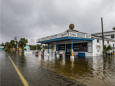 SAINT MARKS, FL - OCTOBER 10: Bo Lynn's Market starts taking water in the town of Saint Marks as Hurricane Michael pushes the storm surge up the Wakulla and Saint Marks Rivers which come together here on October 10, 2018 in Saint Marks, Florida.  The hurricane is forecast to hit the Florida Panhandle at a possible category 4 storm.