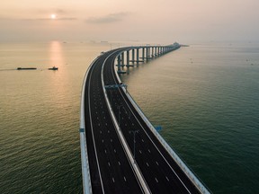 An aerial view taken on October 22, 2018, shows a section of the Hong Kong-Zhuhai-Macau Bridge (HKZM) in Hong Kong.