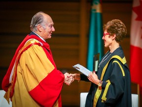 His Highness the Aga Khan with Chancellor Deborah Yedlin after receiving his honorary degree, Doctor of Laws, from the University of Calgary.
