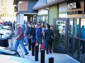 Lineups continued over the weekend at Nova Cannabis on Macleod Trail after the legalization of recreational cannabis on Oct. 17, 2018.