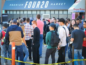 Line-ups continue at FOUR20 Premium Market on MacLeod Trail in Calgary on Friday, October 19, 2018 , cannabis was legalized in Canada earlier this week. Al Charest/Postmedia