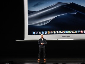 Tim Cook, CEO of Apple unveils a new MacBook Air during a launch event at the Brooklyn Academy of Music on October 30, 2018 in New York City. This is Apple's first full upgrade of the laptop in three years.