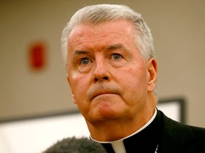Catholic bishop of Calgary, William McGrattan, speaks during a press conference on Wednesday, Oct. 10, 2018.
