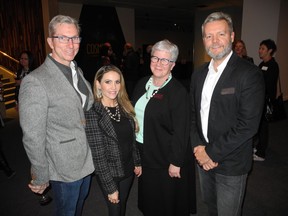 From left, at Glenbow's exclusive VIP opening reception Sept. 28 are Imperial Oil president and CEO and new Glenbow board member Rich Kruger with his wife Jennifer;  Glenbow president and CEO Donna Livingstone; and Ross Middleton, new Glenbow board member and Boston Consulting Group partner and managing director. Photos, Bill Brooks