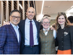 From left: Wayne Chiu, Trico Homes and Trico Charitable Foundation; MLA Greg Clark; Lesley Brown, Mount Royal University Provost; and Jill Andres, director of Trico Changemakers Studio attend the showcase at Mount Royal University on Sept. 27.