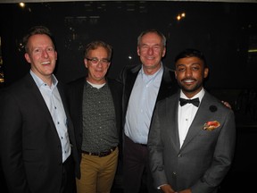 Pictured, from left, at the Calgary Chinook Fund dinner Oct. 25 at Hy's are Chinook Fund donor members at large Jason Hamilton, Gary Courtney, Gordon Sombrowski and Tony Hailu. The fund was established in 2001 to assist in the funding of groups involved in LGBTQ  issues, education and support in the Calgary area.