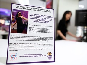 Shoppers Drug Mart is currently conducting a fundraiser for domestic abuse victims and the Calgary Women's Shelter. Locations are collecting donations at the counter in honour of murdered Calgarian Nadia El-Dib. A display at the Chinook Centre Shoppers Drug Mart was photographed on Tuesday October 23, 2018.  Gavin Young/Postmedia