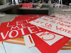 Pro 2026 bid signs from a rally were photographed during debate on a motion to end the 2026 Olympic bid process on Wednesday October 31, 2018.  Gavin Young/Postmedia