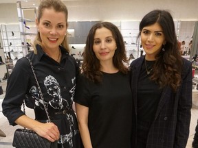 From left, at Holt Renfrew's annual charity event supporting  Dress for Success Calgary are Parker PR's Ellen Parker, Dress for Success' Nouran Emam and Ayden Athwal. Courtesy, Parker PR
