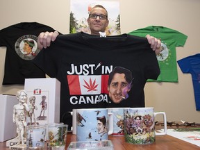 Francois Ricard, president of Justin Canada, with some of the cannabis paraphernalia his company sells in Quebec City.