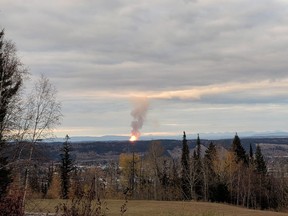 A ruptured Enbridge pipeline sparked a massive fire north of Prince George, B.C., on Tuesday, Oct. 9, 2018.