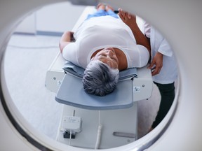A woman having a CT scan.
