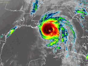 Infared satellite imagery shows Hurricane Michael in the Gulf of Mexico on Oct. 10, 2018.