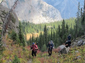 Our five-man posse approaching Windy Pass on the second day of the Heikos hike. Photo, Andrew Penner
