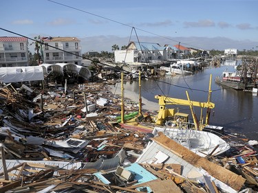 The coastal township of Mexico Beach, Fla., lays devastated on Thursday, Oct. 11, 2018, after Hurricane Michael made landfall on Wednesday in the Florida Panhandle. (Douglas R. Clifford/Tampa Bay Times via AP) ORG XMIT: FLPET128