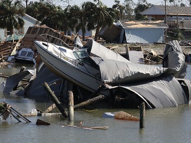 MEXICO BEACH, FL - OCTOBER 11:  Damaged boats are seen in a marina after Hurricane Michael passed through the area on October 11, 2018 in Mexico Beach, Florida.  The hurricane hit the panhandle area with category 4 winds causing major damage.  (Photo by Joe Raedle/Getty Images)