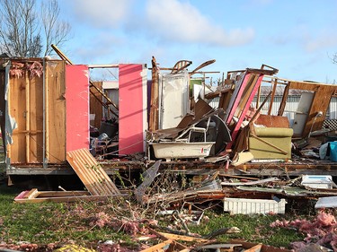 PANAMA CITY, FL - OCTOBER 11:  Debris is strewn next to a mobile home destroyed by Hurricane Michael on October 11, 2018 in Panama City, Florida. The hurricane hit the Florida Panhandle as a category 4 storm.  (Photo by Joe Raedle/Getty Images)