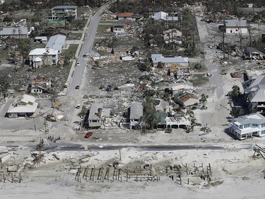 Homes destroyed by Hurricane Michael are shown in this aerial photo Thursday, Oct. 11, 2018, in Mexico Beach, Fla. (AP Photo/Chris O'Meara) ORG XMIT: FLCO114