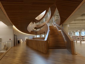 Central staircase of the New Central Library in downtown Calgary, which opened to the public on Nov. 1, 2018.
