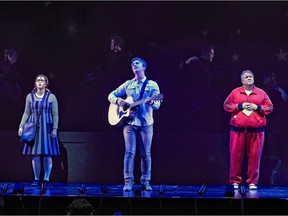 From left: Katie McMillan, Chase Crandell, Anthony Galde in Theatre Calgary's Mary and Max – A New Musical. Photo by Trudie Lee.