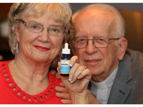 Senior Barb Weatherington with her husband, Rev. Ron Weatherington, who replaced Fentanyl patches with cannabis to treat her chronic spinal pain but is not happy about the medical marijuana taxes in Calgary on Wednesday October 24, 2018. Darren Makowichuk/Postmedia