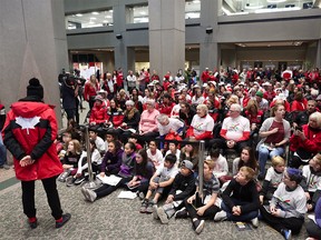 Olympic bid supporters gather at Calgary City Hall on Wednesday, Oct. 31, 2018.