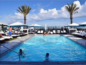 The 10th-floor, rooftop pool at The London West Hollywood Hotel. Photo, Steve MacNaull