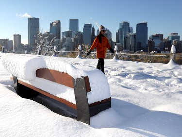 The view of downtown Calgary from Crescent Hill one day after a record-breaking storm dumped 32 cm of snow on some parts of the city on Tuesday, Oct. 2, 2018.