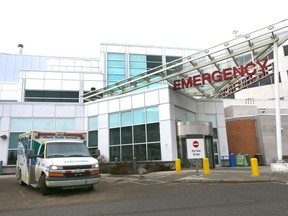 An Alberta Health Services EMS unit is shown at Rockyview General Hospital in southwest Calgary.