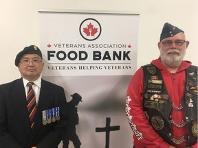 Veterans Howard Leong (left) and Capt. Dan McLean (right) helped organize the launch of the new Veterans Association Food Bank following the closure of the Calgary Veterans Food Bank in September. The new food bank, located at 2916 5th Ave. N.E., is not yet open to those in need as volunteers search for funding.