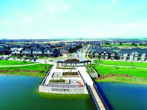 Midtown in Airdrie is planned around a central pond with lots of open space.