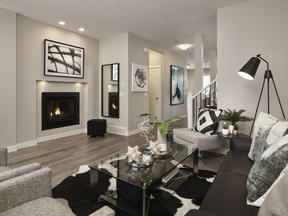 The great room  in the Wicklow duplex show home by Brookfield Residential at Seton.