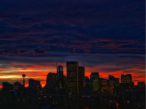 Sunset on the eve the plebiscite in Calgary, on Tuesday Nov. 13, 2018.