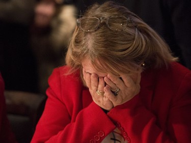 An attendee at the Yes party reacts to the news that Calgarians have voted against a 2026 Olympic bid on Tuesday November 13, 2018.