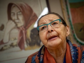 Jackie Bromley, cultural lead elder, speaks at Awo Taan, an Indigenous-focused shelter for people experiencing family violence in Calgary, Ab., on Wednesday November 21, 2018. Mike Drew/Postmedia