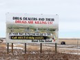 A billboard at the edge of the Blood Tribe reserve on March 1, 2017.