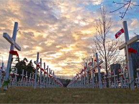 Calgary's Field of Crosses, photographed at sunrise on Nov. 5, 2018.