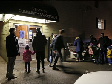 It was busy at the Renfrew Community Association as Calgarians waited to vote on the 2026 Winter Olympic plebiscite on Tuesday, Nov. 13, 2018.