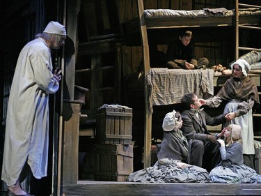 2007: Stephen Hair as Scrooge, Zoe Polsky as Martha, David Trimble as Bob Cratchit, Steele Gibson as Peter, Eve Middleton-Meyer as Belinda, Rachael Johnston as Mrs. Cratchit. Photo by Trudie Lee.