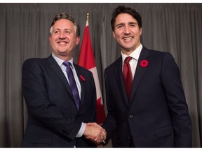 Prime Minister Justin Trudeau, right, meets with Vancouver mayor-elect Kennedy Stewart in Vancouver, on Thursday November 1, 2018. Vancouver's incoming mayor says a revamped National Energy Board review of the Trans Mountain pipeline expansion is likely doomed to fail and will land the federal government back in a courtroom.