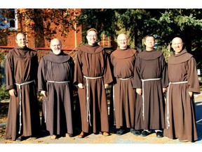 The vicar and definitors for the newly formed Canadian Franciscan Province: L-R: Brothers Robert Mokry, Daniel Gurnick, Pierre Charland, Jean-Pierre Ducharme, Aime Do Van Thong and Guylain Prince. Handout photo.