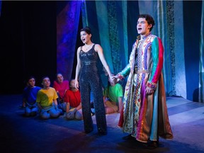 Alex Smith and Crystal Chaitan in StoryBook Theatre's Joseph and the Amazing Technicolor Dreamcoat.