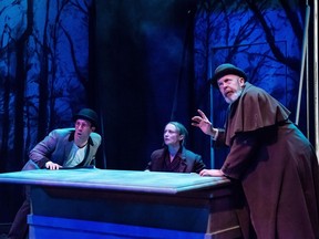 Vertigo Theatre's comedic take on Dracula co-stars Stafford Perry, Julie Orton and Chris Hunt. Courtesy Citrus Photography