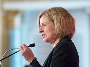 Alberta Premier Rachel Notley delivers a speech in Ottawa, Nov. 28, 2018.